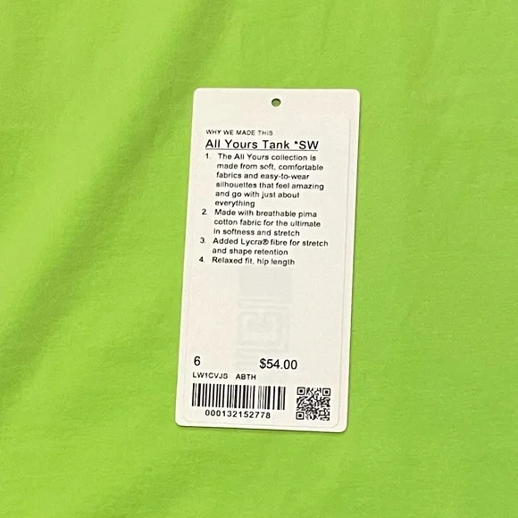 Lululemon SeaWheeze All Yours Tank Top Absinthe Green Size 6 - Picture 4 of 5